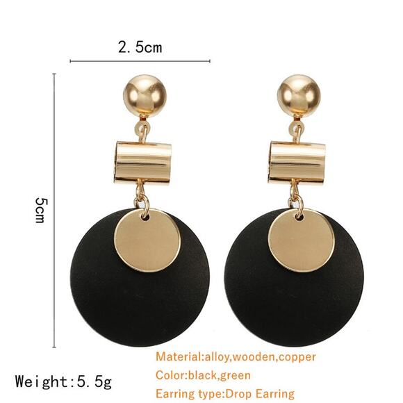 Danica Gold Geometric Black Disk Drop Earrings - Picture 3 of 3